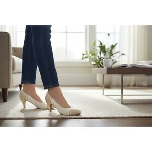 Salvatore Ferragamo Vintage Cream Leather Pumps Size 7 AAAA Italy